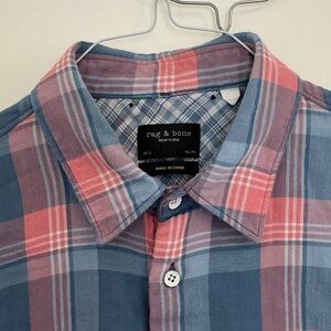 Rag & Bone Men's Casual Plaid Shirt - Blue and Pink